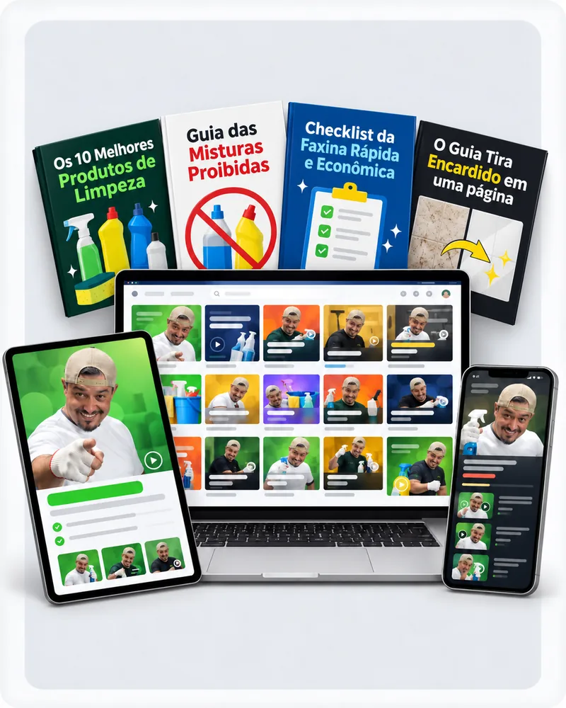 Guia Tira Encardido: aulas no notebook, tablet e celular, e as capas dos 4 bônus